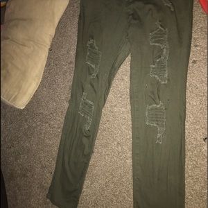 A pair of army green cargo pants
